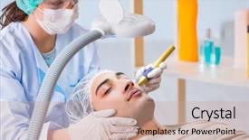  Presentation with scan barcode the laser - Slide deck featuring visiting dermatologyst for laser scar background and a coral colored foreground