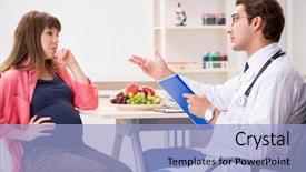  Presentation with pregnant woman doctor - Presentation having visiting doctor discussing healthy diet background and a light blue colored foreground