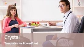  Presentation with doctor discussing family - Theme having visiting doctor discussing healthy diet background and a  colored foreground