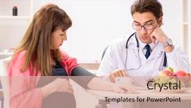  Presentation with pregnant woman doctor - PPT layouts with visiting doctor discussing healthy diet background and a lemonade colored foreground