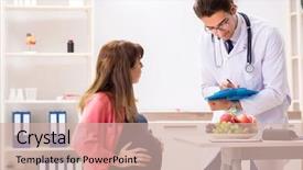  Presentation with pregnant woman doctor - Audience pleasing slide deck consisting of visiting doctor discussing healthy diet backdrop and a  colored foreground
