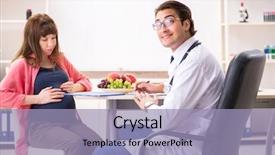  Presentation with pregnant woman doctor - Cool new PPT layouts with visiting doctor discussing healthy diet backdrop and a light blue colored foreground