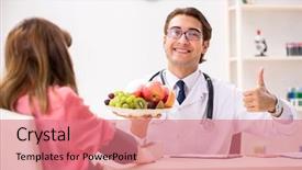  Presentation with doctor discussing parents - Audience pleasing slides consisting of visiting doctor discussing healthy diet backdrop and a  colored foreground