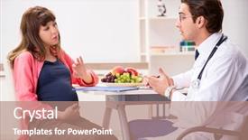  Presentation with doctor discussing family - PPT theme with visiting doctor discussing healthy diet background and a  colored foreground