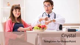  Presentation with pregnant woman doctor - Slide set enhanced with visiting doctor discussing healthy diet background and a  colored foreground