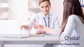  Presentation with doctor visiting family - Presentation with visiting doctor for regular check background and a light blue colored foreground