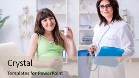  Presentation with pregnant woman doctor - Audience pleasing PPT theme consisting of visiting doctor for regular check backdrop and a  colored foreground