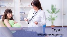  Presentation with pregnant woman doctor - Beautiful slide set featuring visiting doctor for regular check backdrop and a  colored foreground