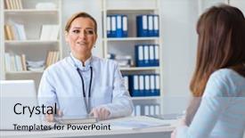  Presentation with doctor visiting family - Slide deck with visiting female doctor for regular background and a  colored foreground