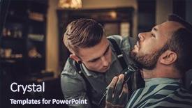  Presentation with barber - Slides featuring visiting hairstylist in barber shop background and a wine colored foreground