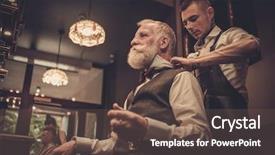  Presentation with barber shop - Beautiful presentation theme featuring visiting hairstylist in barber shop backdrop and a tawny brown colored foreground