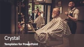  Presentation with barber shop - Beautiful presentation theme featuring visiting hairstylist in barber shop backdrop and a violet colored foreground