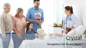  Presentation with nurse visiting family a new born - Slide deck featuring visiting little girl in hospital background and a light blue colored foreground