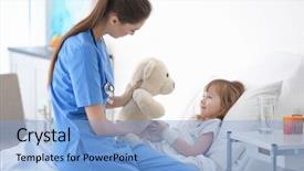  Presentation with doctor visiting family a new born - Presentation theme having visiting little girl in hospital background and a light blue colored foreground