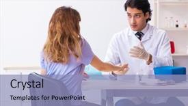  Presentation with patient and doctor - Presentation theme with visiting male doctor for regular background and a light blue colored foreground