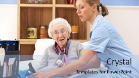  Presentation with nurse - Cool new slide set with visiting senior woman at home backdrop and a light blue colored foreground