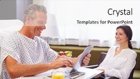  Presentation with hospital bed - Slide set consisting of visitor - male patient in hospital bed background and a  colored foreground