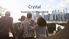  Presentation with manhattan - Slide set consisting of visitor - rear view of tourists looking background and a sky blue colored foreground