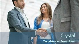  Presentation with handshake - PPT theme with visitor management - business people greet each other background and a ocean colored foreground