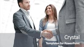  Presentation with business in green - Cool new PPT theme with visitor management - business people greet each other backdrop and a gray colored foreground