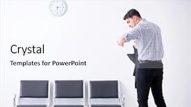  Presentation with lobby - PPT theme consisting of visitor management - man nervously impatiently waiting background and a sky blue colored foreground