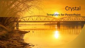  Presentation with cable stayed bridge over river - Presentation having vistula river in torun poland background and a gold colored foreground