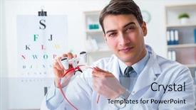  Presentation with visual acuity - Audience pleasing slide set consisting of visual acuity - eye doctor in eyecare concept backdrop and a  colored foreground