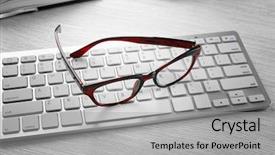  Presentation with visual acuity - Amazing theme having visual acuity - glasses and keyboard on wooden backdrop and a light gray colored foreground