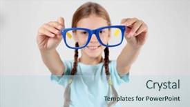  Presentation with visual acuity - Beautiful slides featuring visual acuity - little girl with spectacles backdrop and a sky blue colored foreground