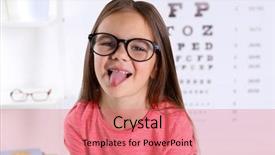  Presentation with ophthalmologist - Presentation theme enhanced with visual acuity - small girl visiting ophthalmologist background and a coral colored foreground
