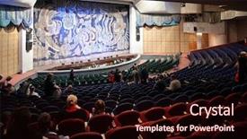  Presentation with theater - Cool new PPT theme with visual art performing arts - people in theater backdrop and a wine colored foreground