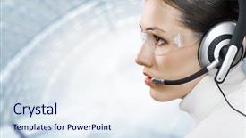  Presentation with business communications - Amazing presentation theme having visual communications - beauty business woman wearing backdrop and a sky blue colored foreground