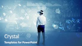  Presentation with control - Amazing PPT theme having visual control - businessman checking 3d reports backdrop and a teal colored foreground