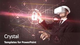  Presentation with network - Theme with visual control - businessman with dji goggles controlling background and a tawny brown colored foreground