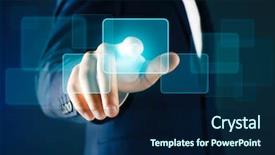  Presentation with touch screen virtual reality - Colorful PPT layouts enhanced with visual effects - businessman in suit pushing backdrop and a  colored foreground