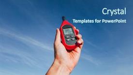  Presentation with measuring - Slide deck enhanced with visual environment - portable thermometer in hand measuring background and a ocean colored foreground