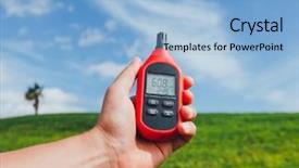  Presentation with temperature - PPT theme with visual environment - portable thermometer in hand measuring background and a light blue colored foreground