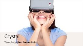  Presentation with virtual reality rehabilitation - Cool new slide set with visual environment - woman looking though virtual reality backdrop and a  colored foreground