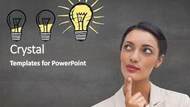  Presentation with light bulbs - PPT theme featuring visual illusions - digital composition of thoughtful businesswoman background and a gray colored foreground
