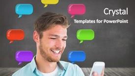  Presentation with chat - Slide deck enhanced with visual illusions - man on phone with shiny background and a dark gray colored foreground