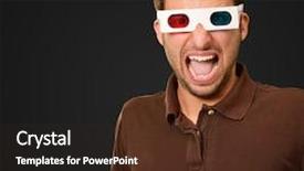  Presentation with elegant man in glasses optics - Audience pleasing presentation consisting of visual illusions - scared man wearing 3d glasses backdrop and a wine colored foreground