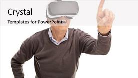  Presentation with touch screen virtual reality - Amazing slide set having visual illusions - senior gentleman experiencing virtual reality backdrop and a white colored foreground