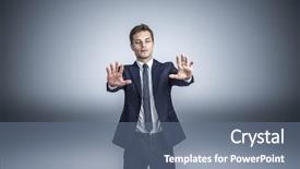  Presentation with blind - Colorful slide set enhanced with visual impairment - portrait of young blind businessman backdrop and a ocean colored foreground