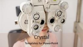  Presentation with animal testing scientist doing experiment - Theme with visual impairment - woman doing eye test background and a coral colored foreground