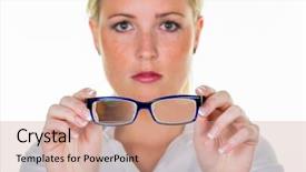  Presentation with visual impairment - Slide set enhanced with visual impairment - woman is holding a pair background and a  colored foreground