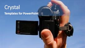  Presentation with visual merchandising - Audience pleasing PPT theme consisting of visual merchandising - videocamera backdrop and a teal colored foreground