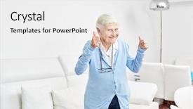 Presentation with joy - Colorful PPT theme enhanced with vital - optimistic old woman holds backdrop and a white colored foreground