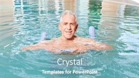  Presentation with senior spa - Presentation design featuring vital senior man learns to swim in the pool with swim noodle in the spa background and a teal colored foreground