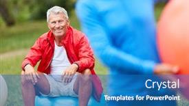  Presentation with gymnastics - Slide set having vital-senior-man-takes-break background and a teal colored foreground