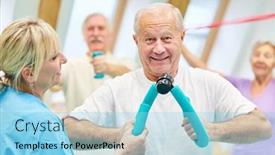  Presentation with senior fitness - Presentation design featuring vital-senior-man-trains-strength background and a light blue colored foreground